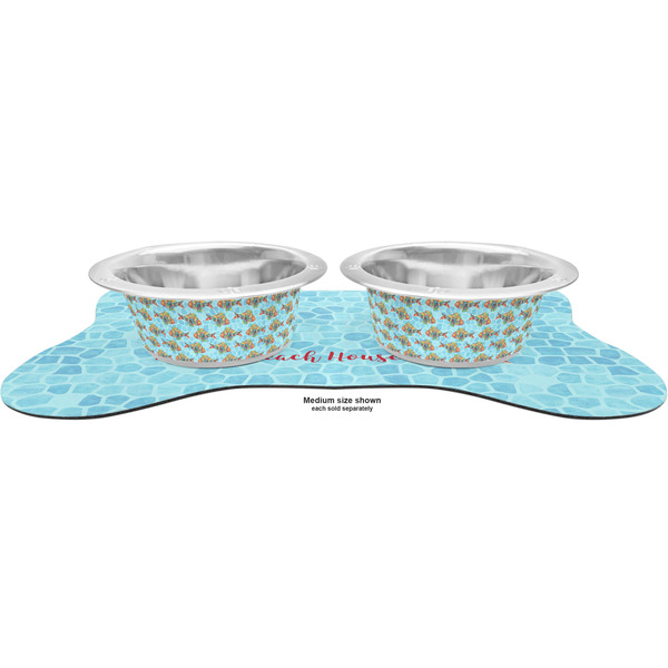Mosaic Fish Metal Pet Bowls - On Dog Bone Shaped Mat