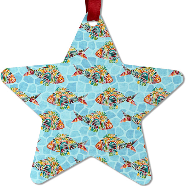 Custom Mosaic Fish Metal Star Ornament - Double Sided