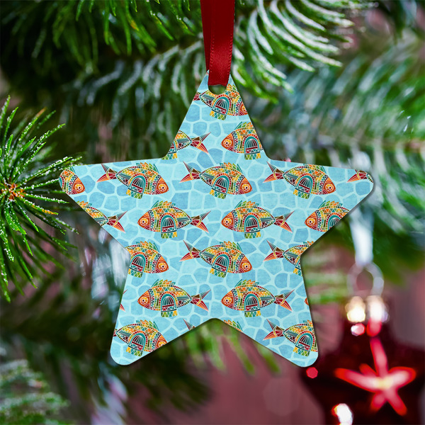 Mosaic Fish Metal Star Ornament - Lifestyle