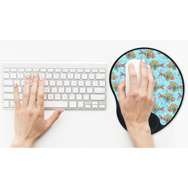 Mosaic Fish Mouse Pad with Wrist Rest - LIFESYTLE 2 (in use)
