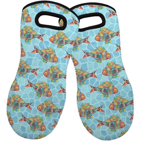 Custom Mosaic Fish Neoprene Oven Mitts - Set of 2