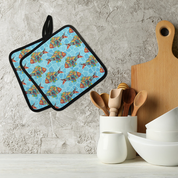 Mosaic Fish Neoprene Pot Holder - Set of 2  LIFESTYLE