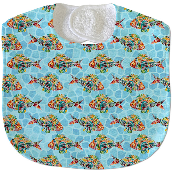 Mosaic Fish New Baby Bib - Closed and Folded