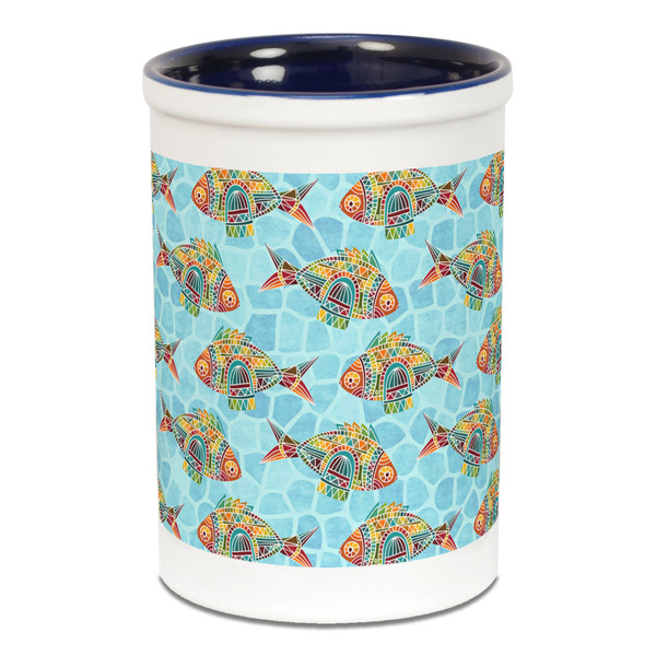 Custom Mosaic Fish Ceramic Pencil Holders - Blue