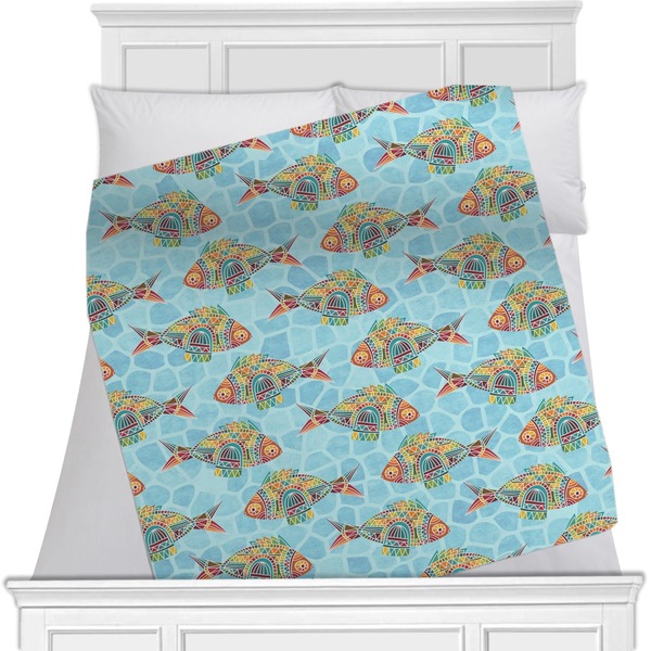 Custom Mosaic Fish Minky Blanket - Twin / Full - 80"x60" - Double Sided