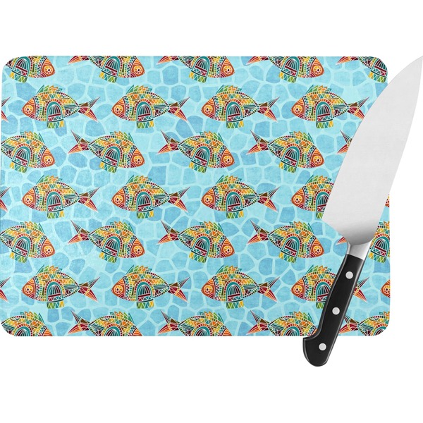Custom Mosaic Fish Rectangular Glass Cutting Board