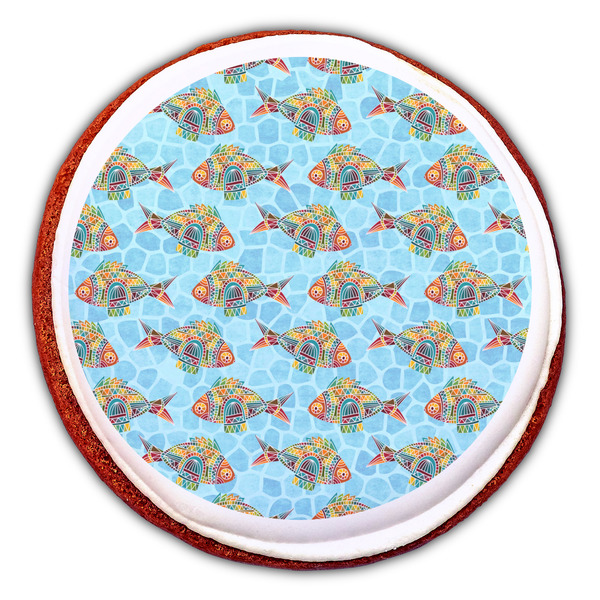 Mosaic Fish Printed Icing Circle - Large - On Cookie
