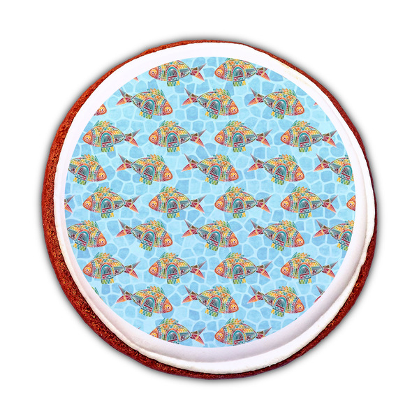 Mosaic Fish Printed Icing Circle - Medium - On Cookie
