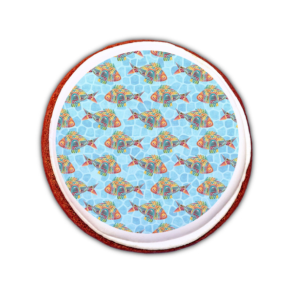 Mosaic Fish Printed Icing Circle - Small - On Cookie