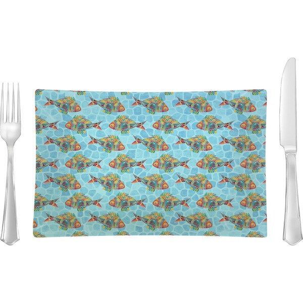 Custom Mosaic Fish Rectangular Glass Lunch / Dinner Plate - Single or Set