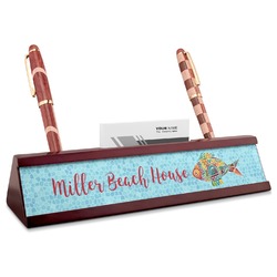 Mosaic Fish Red Mahogany Nameplate with Business Card Holder