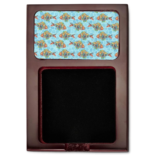 Mosaic Fish Red Mahogany Sticky Note Holder - Flat