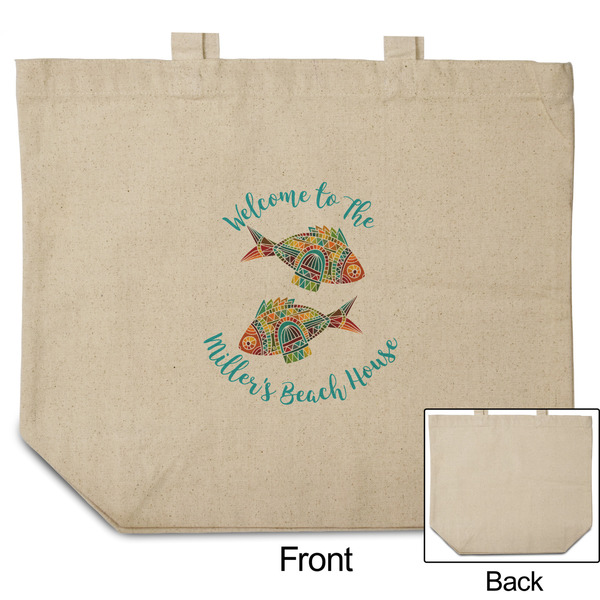 Mosaic Fish Reusable Cotton Grocery Bag - Front & Back View
