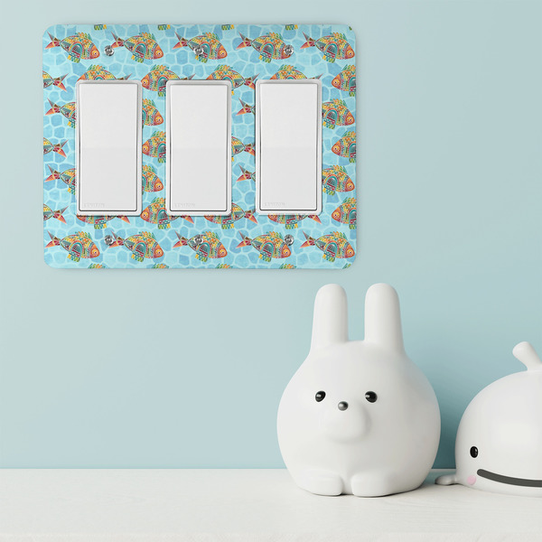 Mosaic Fish Rocker Light Switch Covers - Triple - IN CONTEXT