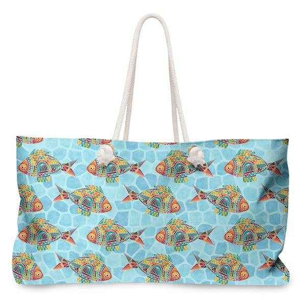 Custom Mosaic Fish Large Tote Bag with Rope Handles