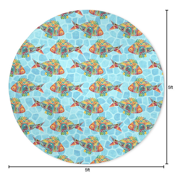 Mosaic Fish Round Area Rug - Size
