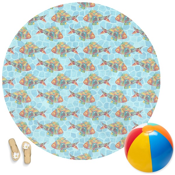 Custom Mosaic Fish Round Beach Towel