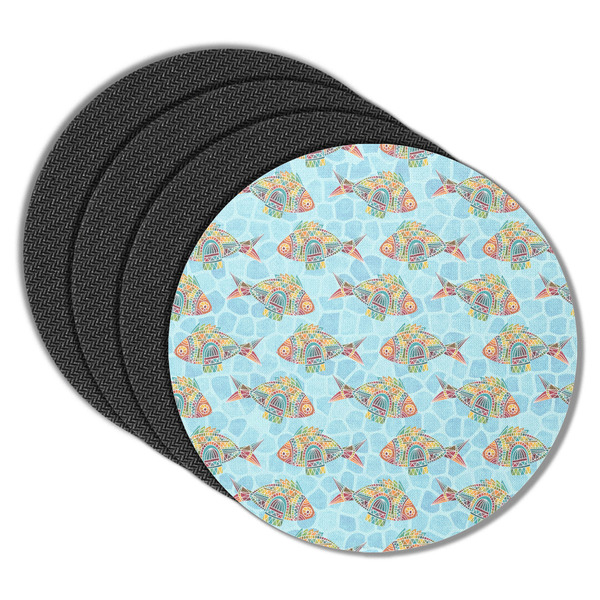 Custom Mosaic Fish Round Rubber Backed Coasters - Set of 4