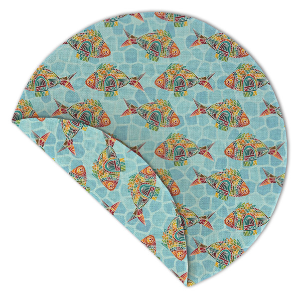 Mosaic Fish Round Linen Placemats - Front (folded corner double sided)