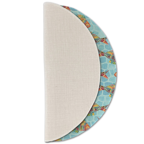 Mosaic Fish Round Linen Placemats - HALF FOLDED (single sided)