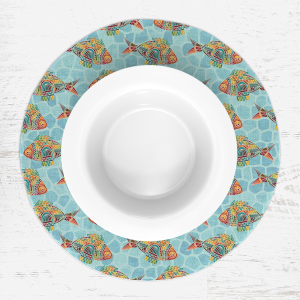 Mosaic Fish Round Linen Placemats - LIFESTYLE (single)