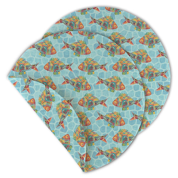 Custom Mosaic Fish Round Linen Placemat - Double Sided