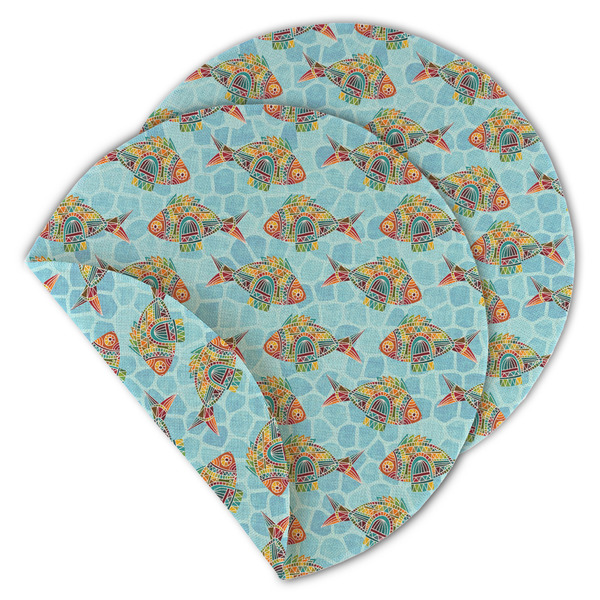 Mosaic Fish Round Linen Placemats - MAIN (Double-Sided)