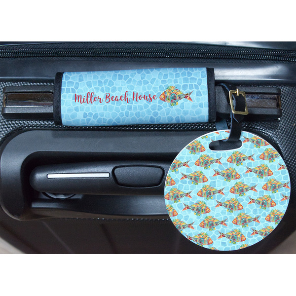 Mosaic Fish Round Luggage Tag & Handle Wrap - In Context