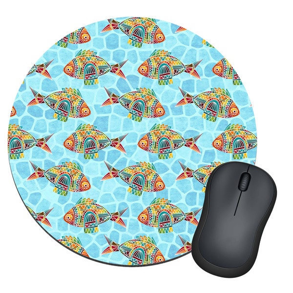Custom Mosaic Fish Round Mouse Pad