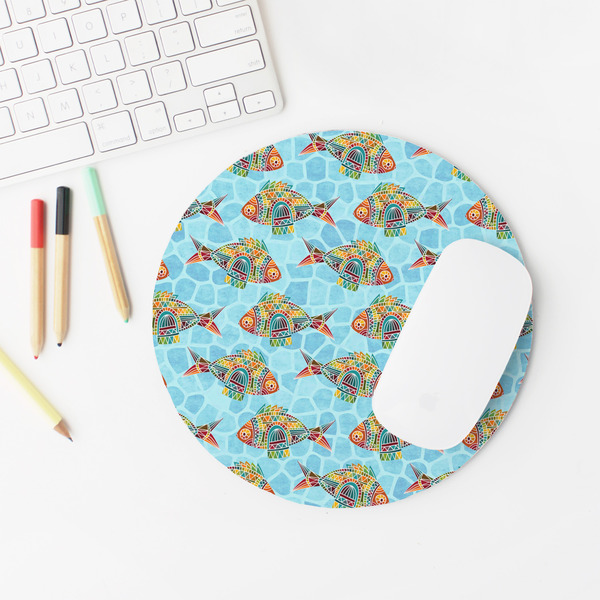 Mosaic Fish Round Mousepad - LIFESTYLE 2