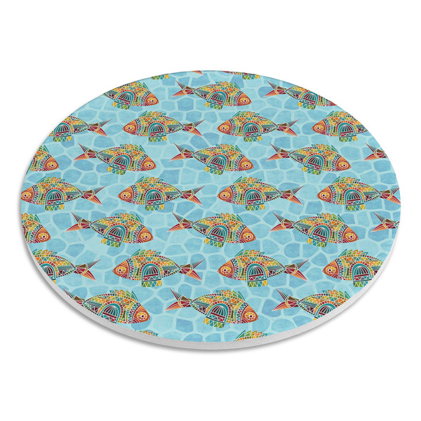 Mosaic Fish Round Stone Trivet - Angle View