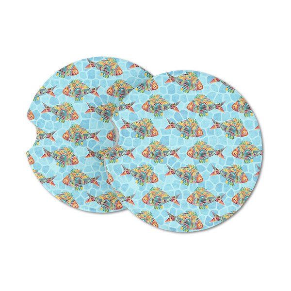 Custom Mosaic Fish Sandstone Car Coasters - Set of 2
