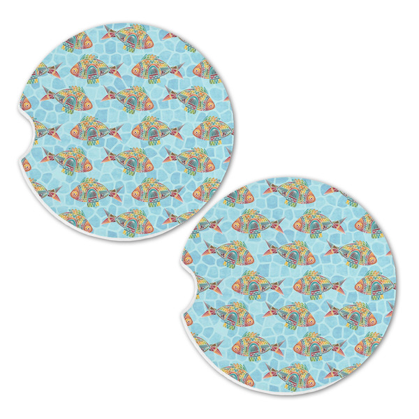 Mosaic Fish Sandstone Car Coasters - Set of 2