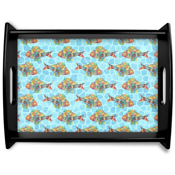 Custom Mosaic Fish Black Wooden Tray - Large