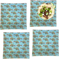 Mosaic Fish Set of 4 Glass Square Lunch / Dinner Plate 9.5"