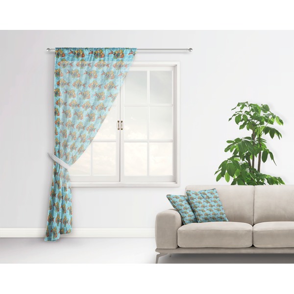 Mosaic Fish Sheer Curtain With Window and Rod - in Room Matching Pillow