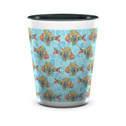 Mosaic Fish Ceramic Shot Glass - 1.5 oz - Two Tone - Set of 4