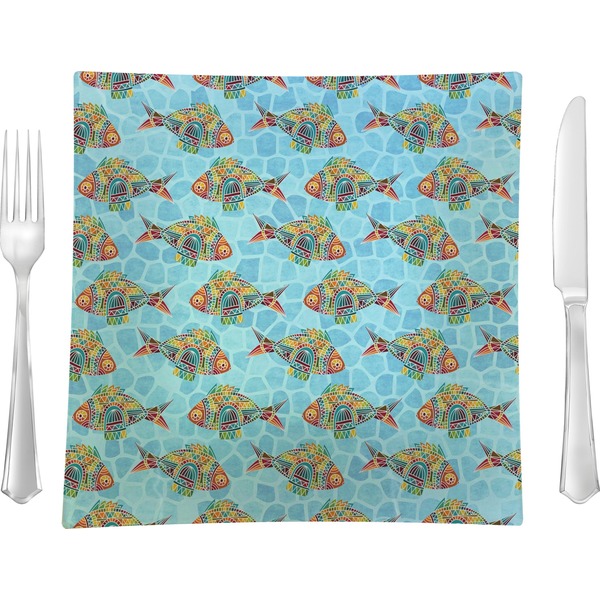 Custom Mosaic Fish Glass Square Lunch / Dinner Plate 9.5"