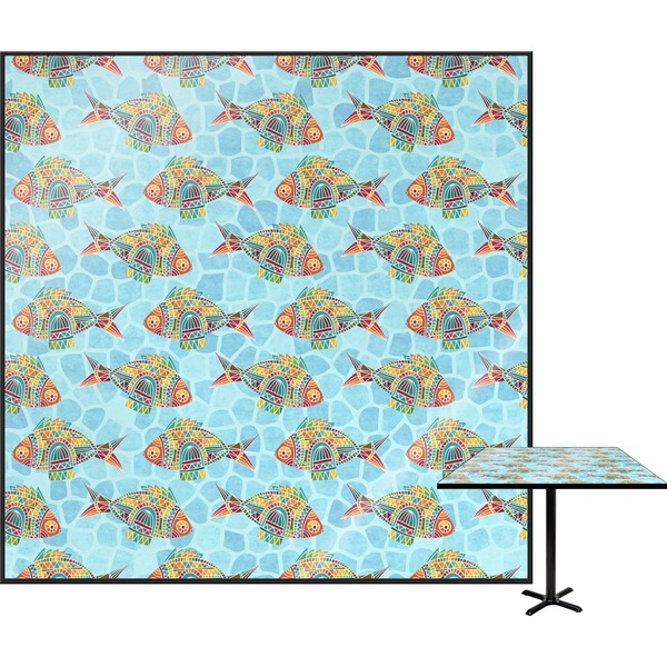 Custom Mosaic Fish Square Table Top - 24"