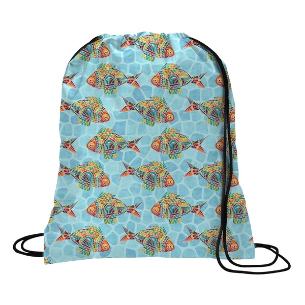 Custom Mosaic Fish Drawstring Backpack - Large