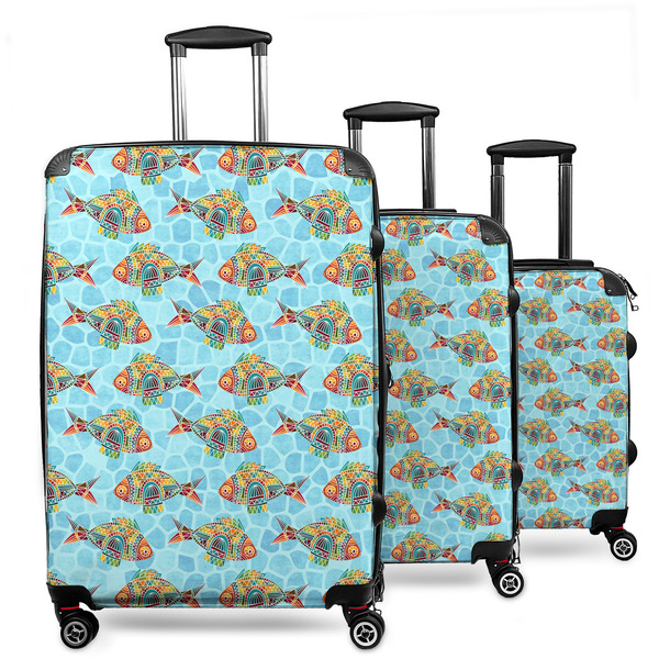 Custom Mosaic Fish 3 Piece Luggage Set - 20" Carry On, 24" Medium Checked, 28" Large Checked