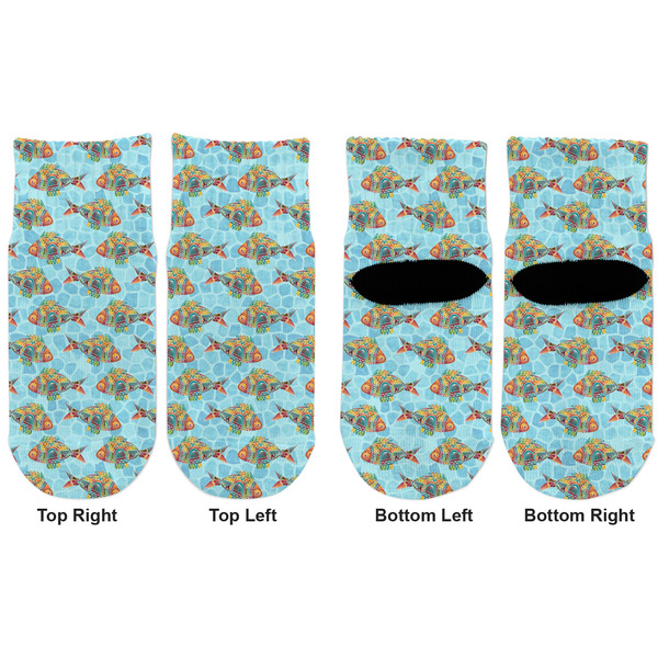 Mosaic Fish Toddler Ankle Socks - Double Pair - Front and Back - Apvl