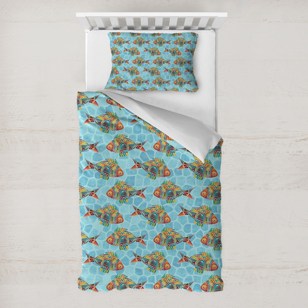 Custom Mosaic Fish Toddler Bedding Set - With Pillowcase