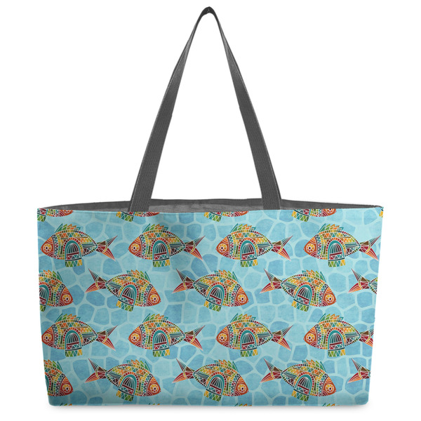 Custom Mosaic Fish Beach Totes Bag - w/ Black Handles