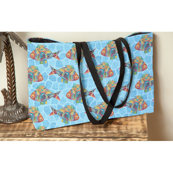 Mosaic Fish Tote w/Black Handles - Lifestyle View