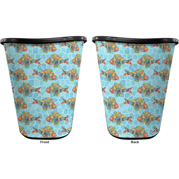 Mosaic Fish Trash Can Black - Front and Back - Apvl
