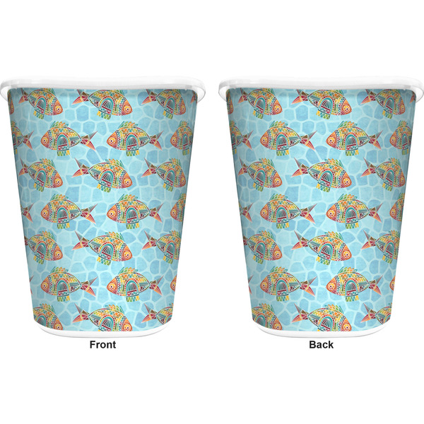 Mosaic Fish Trash Can White - Front and Back - Apvl