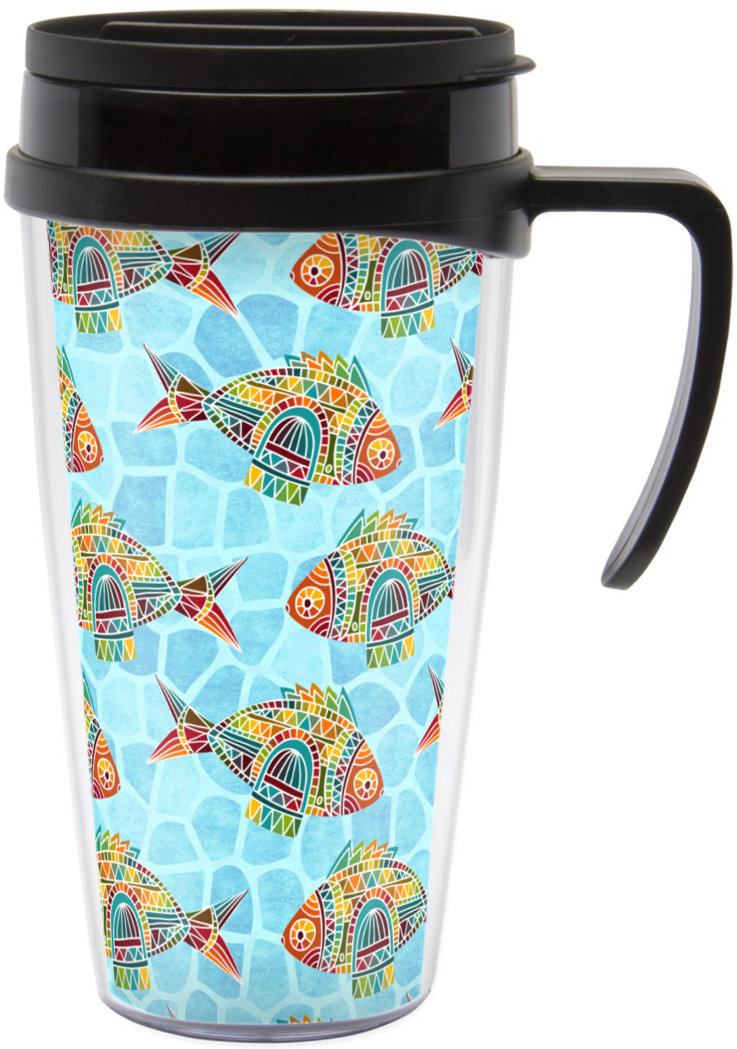 Mosaic Fish Travel Mug with Handle (Personalized) YouCustomizeIt