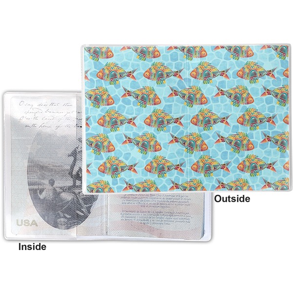 Mosaic Fish Vinyl Passport Holder - Flat Front and Back