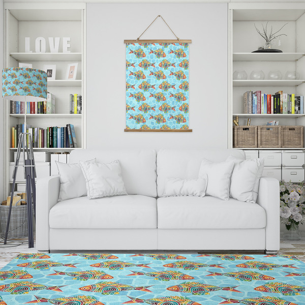 Mosaic Fish Wall Hanging Tapestry - Portrait - IN CONTEXT